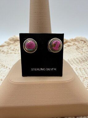 Artisan Cotton Candy Sterling Silver Pink Stud Earrings Round Minimalist Dainty